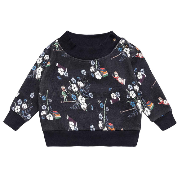Zwarte Jersey Babysweatshirt met Bloemenprint