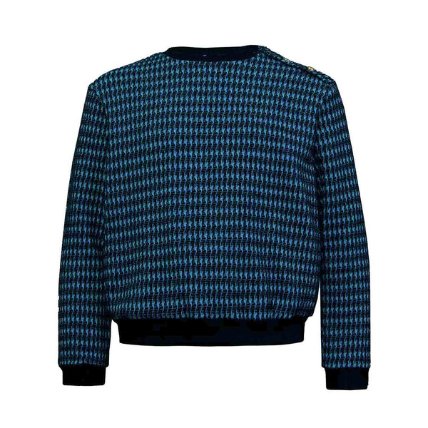 Pied-de-poule zwart en blauw katoenen sweatshirt