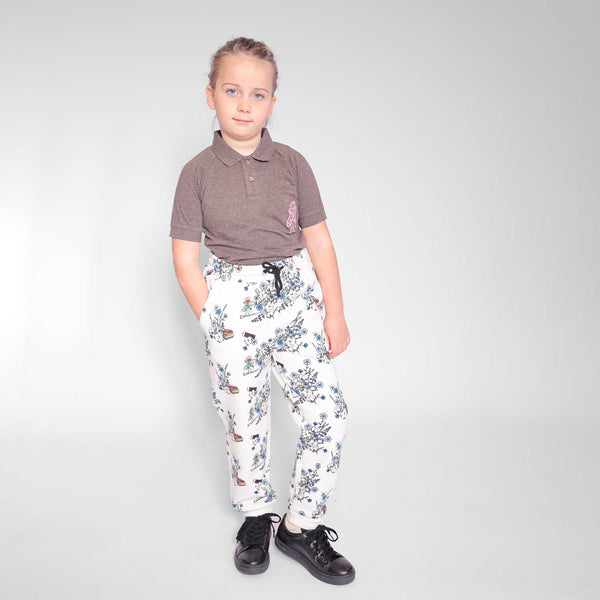 Joggingbroek voor jongens en meisjes in witte print