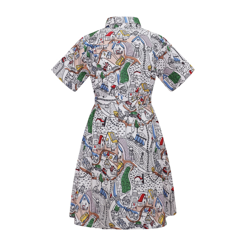 Village Print Girls Summer Dress