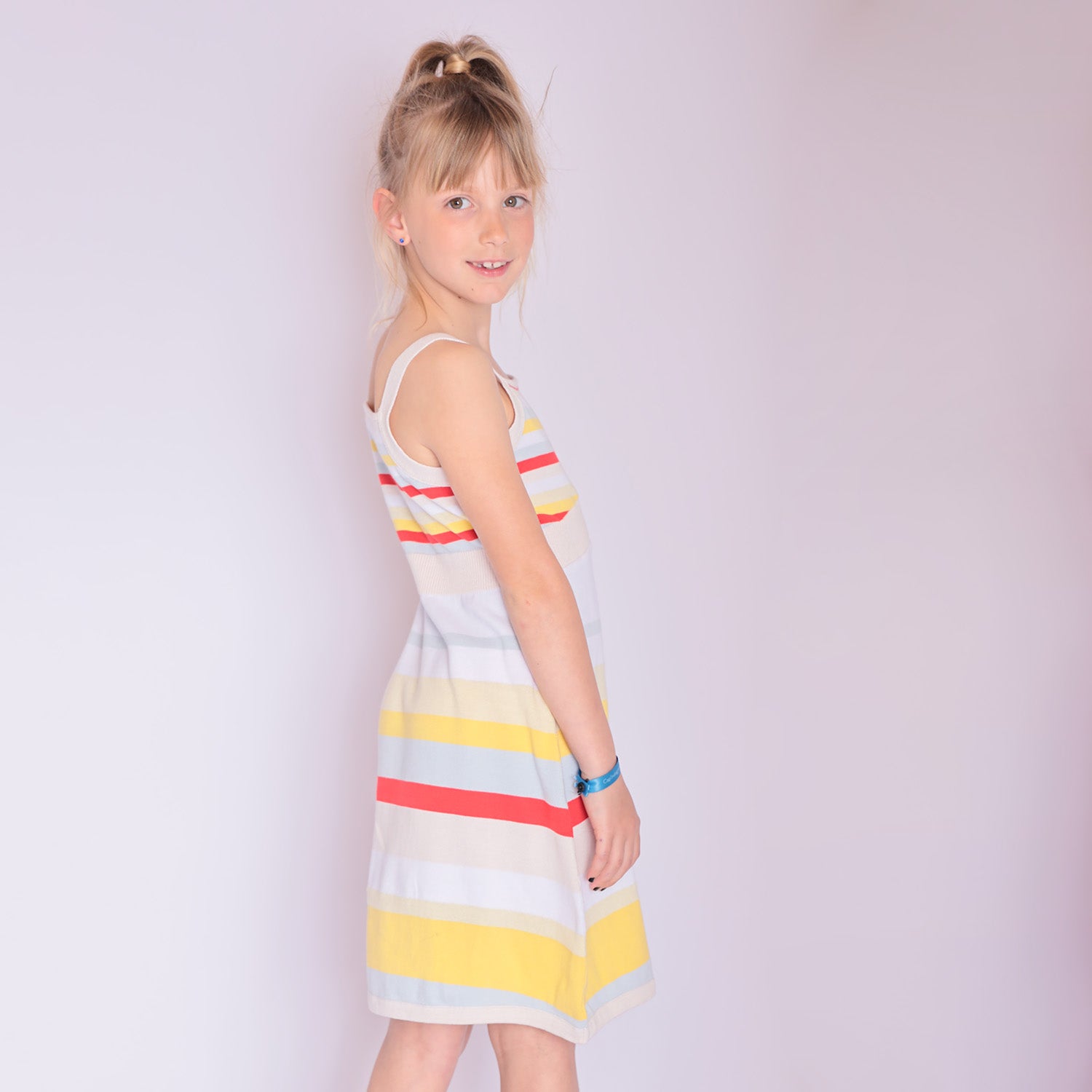 Girls Beach Dress with Bright Stripes