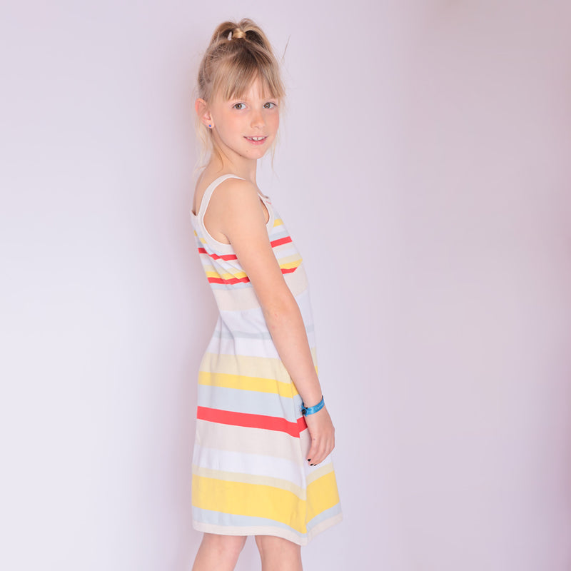 Girls Beach Dress with Bright Stripes