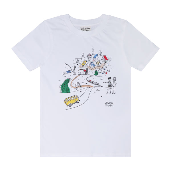 Infographics T-shirt met Village-print voor kinderen