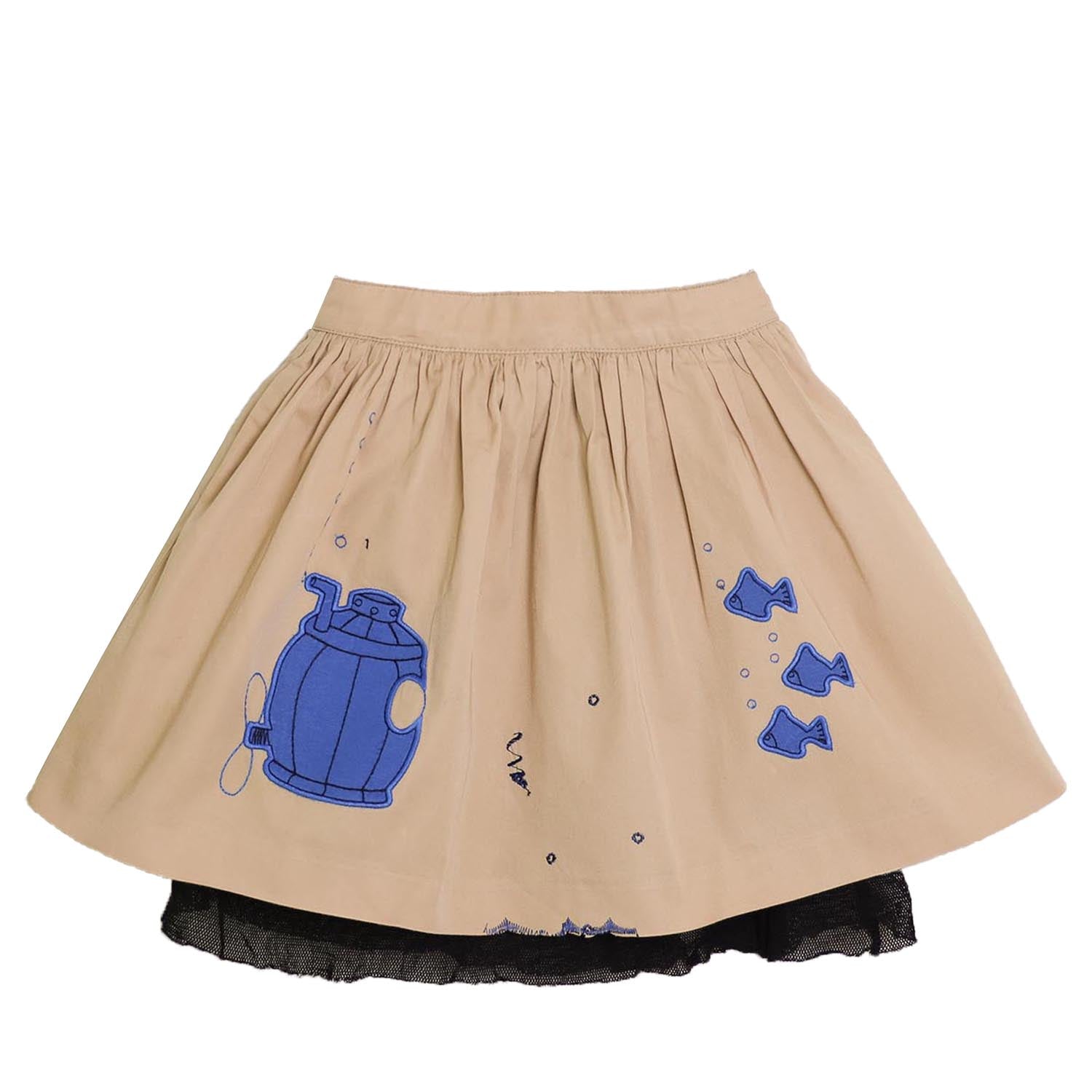 MAGIC MENDING PRELOVED Beige Cotton Skirt with Submarine, 6 years