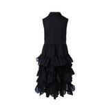 black shirt dress girls with ruffles, black cotton dress maxi dress for girls