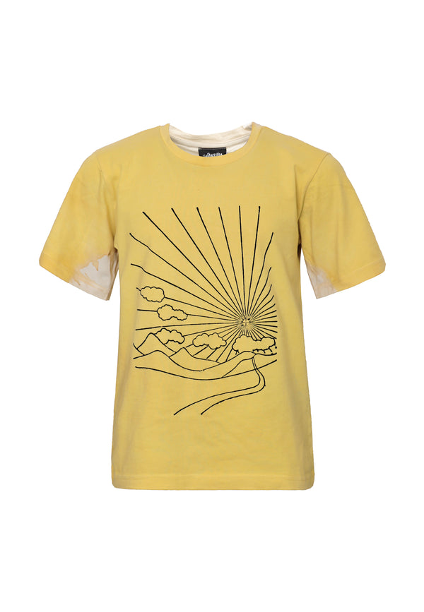 Ambachtelijk T-shirt Natuurlijk geverfde kurkuma met handafdruk