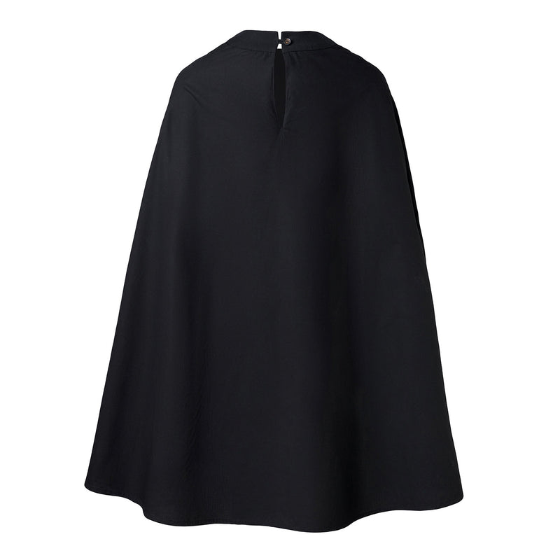 Zwarte cape-jurk met handkiel 