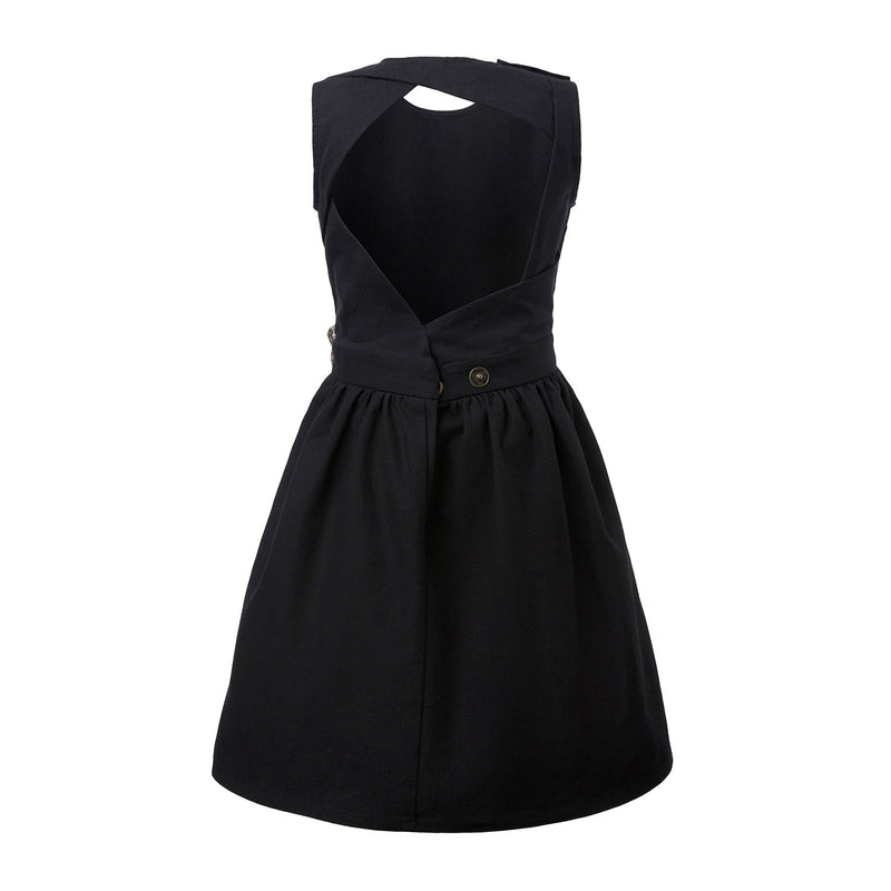 Zwarte jurk met uitgesneden rug en hennepband 
