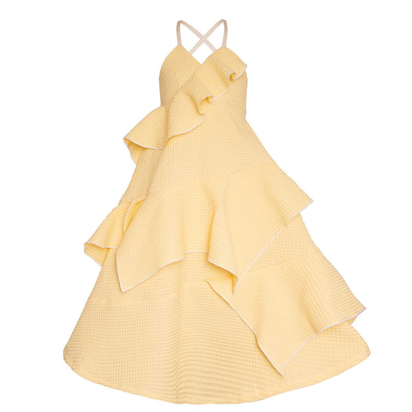Gele wafel katoenen jurk voor meisjes