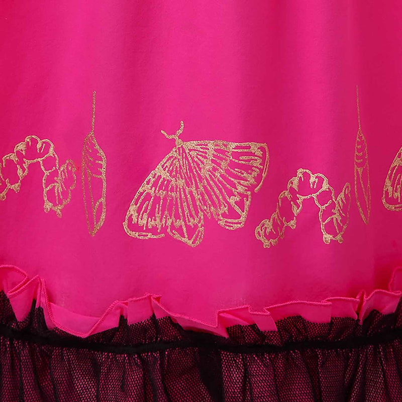 Roze baljurk voor meisjes met gouden handblokprint