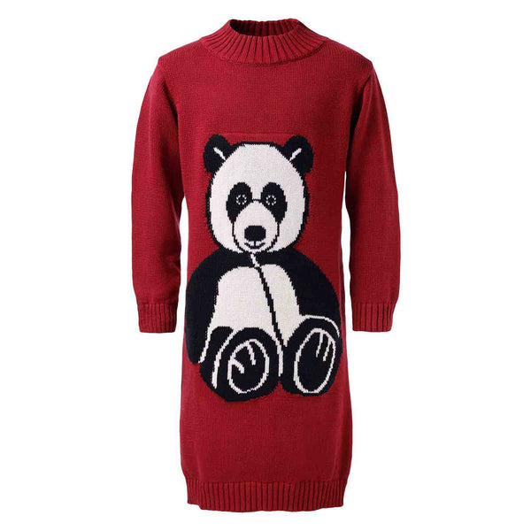 Rode gebreide jurk met panda