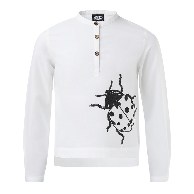 Wit overhemd met handgeborduurd lieveheersbeestje 