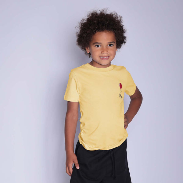 Kinder T-shirt in geel met borduursel