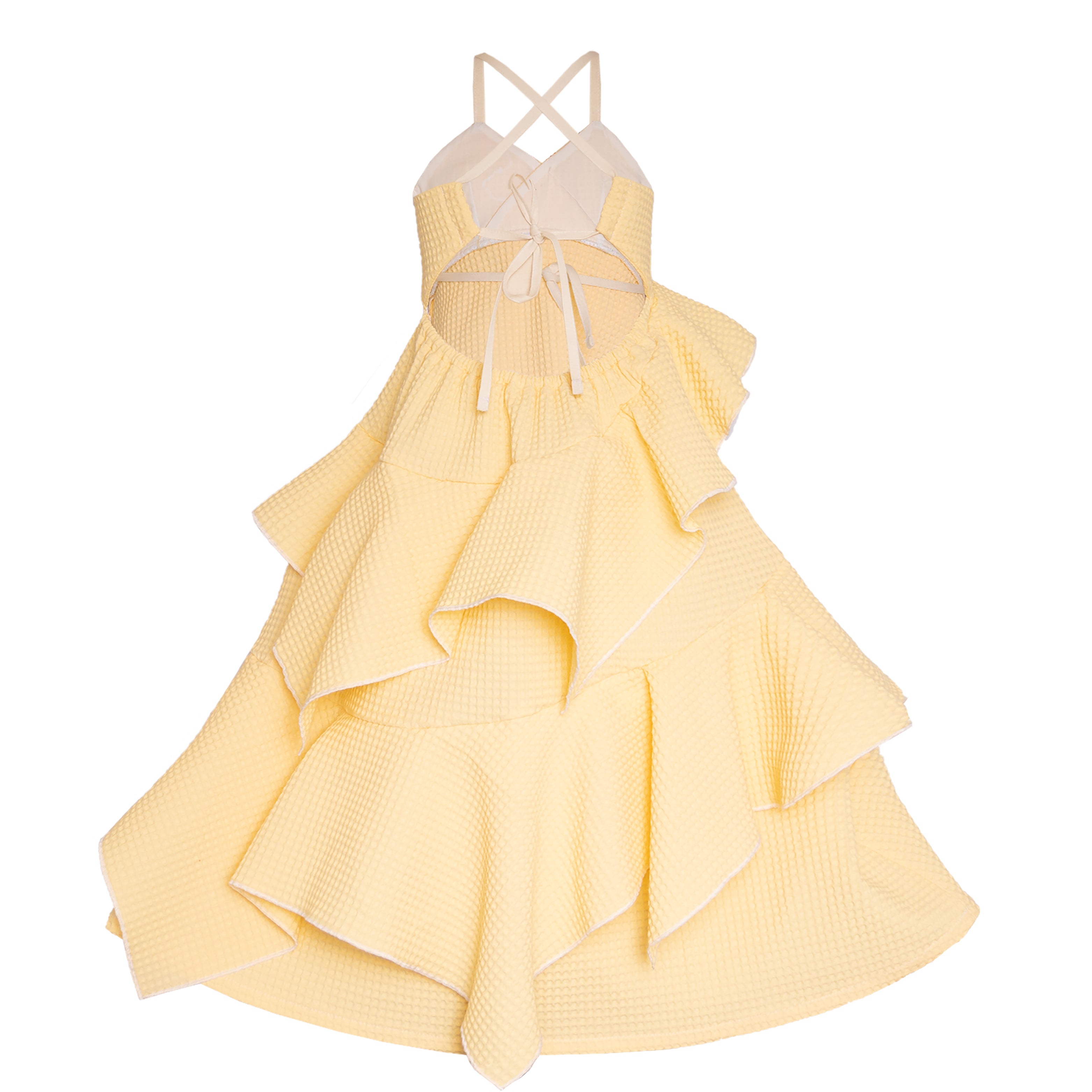 Yellow Waffle Cotton Gown for Girls